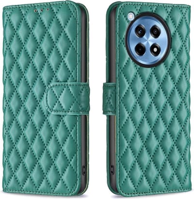 BINFEN Hoesje - Geschikt voor OnePlus 12R Hoesje - BINFEN Rhombus Book Case - Groen
