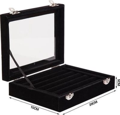 Ringen display koffer zwart fluweel met deksel