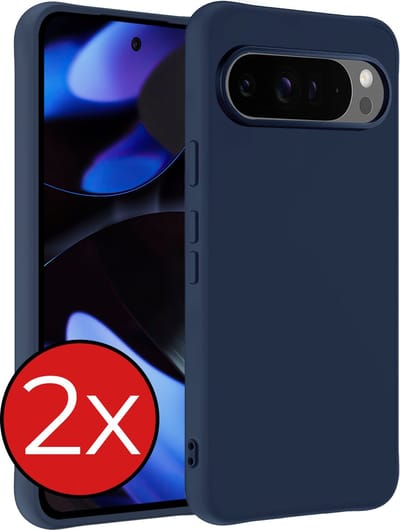 Hoesje - 2 Stuks - Geschikt voor Google Pixel 9 Pro - Sterk & Shockproof - Telefoonhoes - Back Cover - Case Siliconen - Telefoon Hoes - Donkerblauw