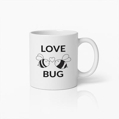 Love Bug Mok – Witte Keramische Koffiemok 330 ml – Schattig Bijtjes Koppel Valentijnscadeau
