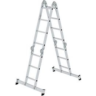 Munk multifunctionele ladder met sporten, trap/enkelladder, met traverse, rechthoekige buisbomen, vierkante sporten, 6 stalen scharnieren, 350 mm breed, 150 kg belasting, nivell® traversen, 2x3 + 2x4 sporten