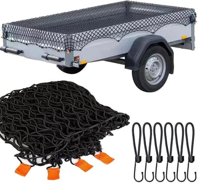 Dailygoods - Aanhangernet, 1,5 x 2,2 m, aanhangernet, fijnmazig transportnet voor het vastzetten van lading, elastisch veiligheidsnet met haken en bevestigingsknoppen, zwart
