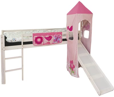 Homestyle4u Hoogslaper - 90x200 cm - met ladder - glijbaan - toren - roze en pink