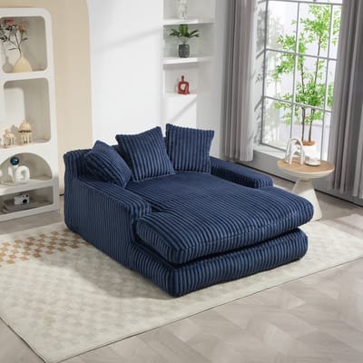 REDOM - Eenzits Bank - Ergonomisch Met 3 Kussens - Modern - Voor Woonkamer Of Werkkamer - Cord - Marineblauw - 125 x 155 x 63 cm