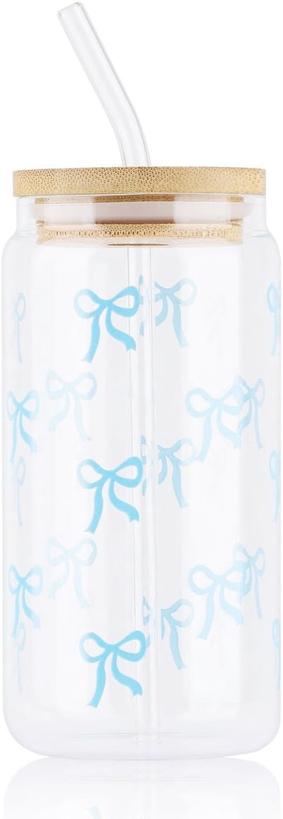 Dailygoods- Glazen Bekerset 16 oz - Tumbler met Rietje - Houten Deksel - Transparante Koffiekopjes - Esthetische Geschenken - Schattig Ontwerp
