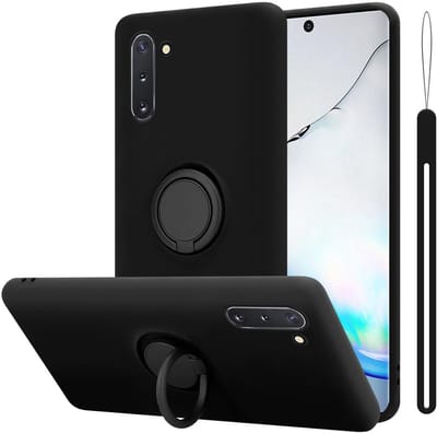 Cadorabo Hoesje geschikt voor Samsung Galaxy NOTE 10 in LIQUID ZWART - Beschermhoes van flexibel TPU silicone Case Cover met ring