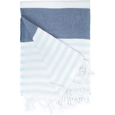 The One Towelling Hamam handdoek Marine - 100 x 180 cm - Hamamdoek - 100% Katoen - Marineblauw/Lichtblauw