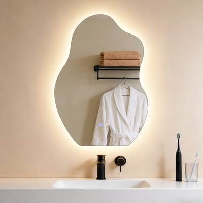 NETTLIFE LED Badspiegel 50x70 cm - Asymmetrisch Design - IP44 Waterdicht - 3000K-6500K Dimbaar - Touch Schakelaar - Anti-ontwasfunctie - voor Badkamer