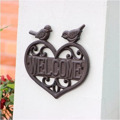 Welkomstbord Gietijzer - Decoratief bord - Huis versieren - Vintage stijl - Portret oriëntatie - Donkere tinten