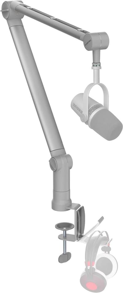 Microfoonarm met klem - Schaarmicrofoonstandaard Boomarm - Podcast opnemen - 360 graden draaibaar - Tot 1 kg - Mat Zilver