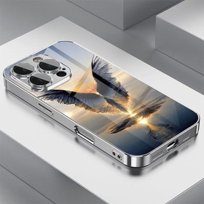 Luxe Kristal Adelaar Patroon Glas Galvanisch Behandeld Telefoonhoesje Voor iPhone 11 12 13 14 15 16 17 Pro Max Plus 16E 17 Air Cover iPhone17
