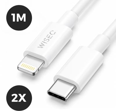 USB C Lightning oplaadkabels 1m - Duopack van Lightning kabels naar USB C aansluiting - geschikt voor iPhone & iPad - wit - WiseQ