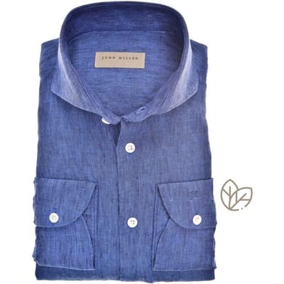 John Miller Overhemd Linen Weave Slim Fit Donker Blauw / male