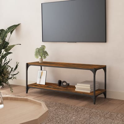 vidaXL - Tv-meubel - 100x33x41 - cm - bewerkt - hout - en - staal - gerookt - eikenkleur