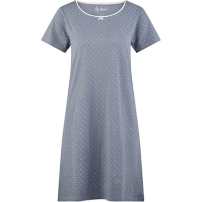 By Louise Dames Nachthemd Korte Mouw Katoen Blauw Gestipt - Maat S
