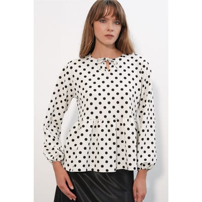 Gestippelde Crepe Blouse met Strikdetails