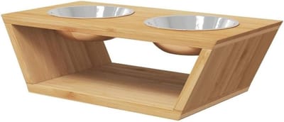 Verhoogde Hondenbak - Voerbak Standaard - Comfortabel Eten - Dubbele Bakken - 35.5x18x10.5cm - Bruin