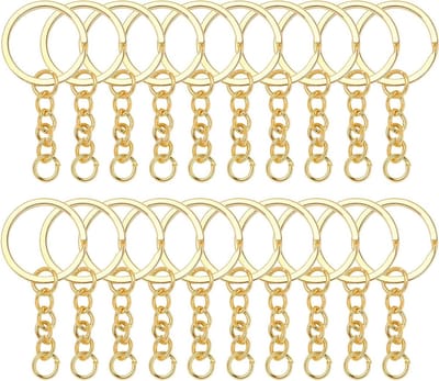 Sleutelhangers Metaal - Ringetjes met Ketting - Hobby Knutselen - Roestvrij en Kleurvast - 100 Stuks - Goudkleurig