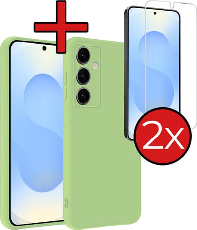 Hoesje - Met 2x Screenprotector - Geschikt voor Samsung Galaxy S25 - Sterk & Shockproof - Telefoon Hoes - Back Cover - Siliconen Case - Telefoonhoes - Groen
