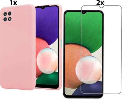 Hoesje Geschikt Voor Samsung Galaxy A22 4G Hoesje Soft Nano Silicone Backcover Gel Roze Met 2x Glazen Screenprotector