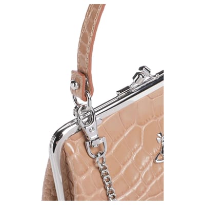Vivienne Westwood Oma Frame Reliëf Krokodillenpatroon Kalfsleer Crossbody Tote Tas Dames handtassen Grijs Roze 4B010007W-L0098-G407 Basic Set (Bag+Dust Bag) gray