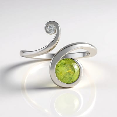 Cavill - Zilveren Ring - 925 Sterling Zilver Geplatineerd - 1,235 Ct Groene Sfeen Madagaskar - Rond Briljant - Verstelbare Unisex Ring met Zirkonia