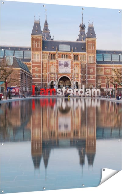 Gards Tuinposter Amsterdam Rijksmuseum - I Amsterdam Tekst - 120x160 cm - Tuindoek - Tuindecoratie - Wanddecoratie buiten - Tuinschilderij