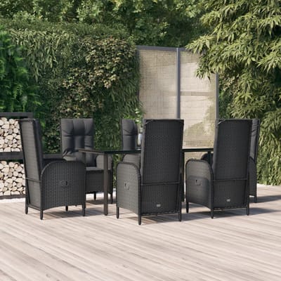 vidaXL - 7-delige - Tuinset - met - kussens - poly - rattan - zwart