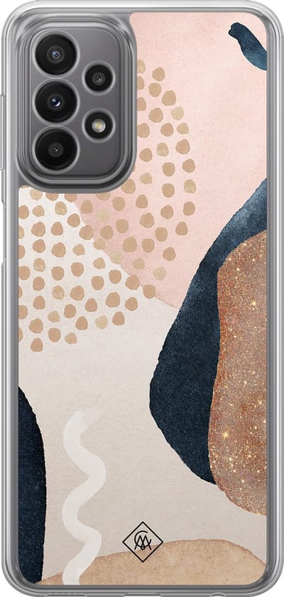Casimoda® hoesje - Geschikt voor Samsung Galaxy A23 - Abstract Dots - 2-in-1 case - Schokbestendig - Geometrisch patroon - Verhoogde randen - Bruin/beige, Transparant