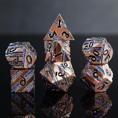Metalen DND Dobbelstenen Set - Veelvlaks Dobbelstenen - Rollenspellen Spelen - Zinklegering met Coating - 7 stuks - Streep Kleurrijk