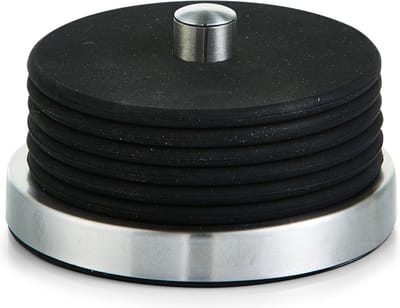 Zeller Glazen onderzetters - 6x - zwart - siliconen - Dia 10 cm - met houder