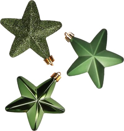 Decoris kersthanger sterren - 6x st - donkergroen - 7 cm - kunststof - kerstornamenten - kerstversiering