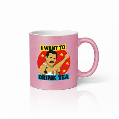 I Want to Drink Tea Mok – Roze 330 ml – Grappige Retro Cartoon Theeliefhebber Koffiemok