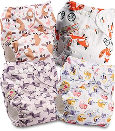Herbruikbare baby pocketluier met drukknoop – 4 luiers
