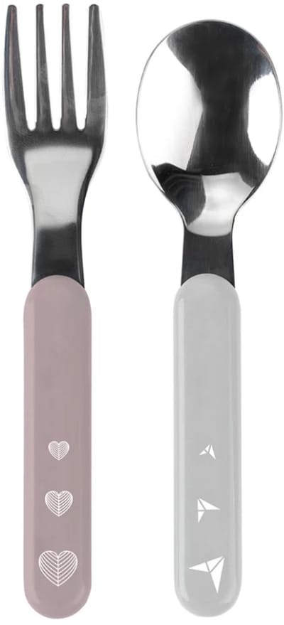 Baby Ono Roze/Grijs Hartjes Vork en Lepel Set