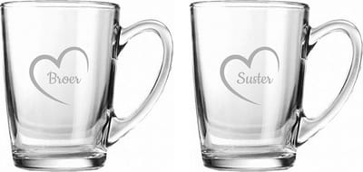 Gegraveerde Theeglas 32cl Broer mei hert & Suster mei hert