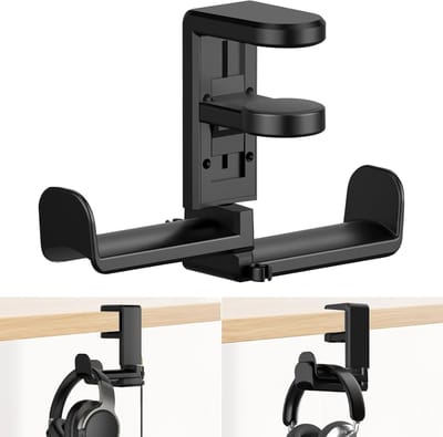 SnelShoppen - Gaming headset-houder met kabelorganizer, 360 graden draaibaar, universele hoofdtelefoon haak, bureau-hoofdtelefoonhouder, zwart, perfec