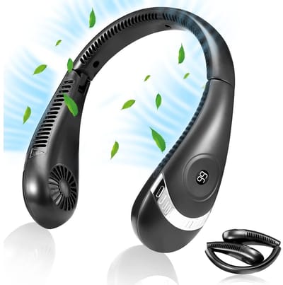 Nek Ventilator - Draagbare Nekventilator - met Koeling - Mini nekventilator - Mini Nek Fan - Gezichtsventilator & Handventilator - Draagbare nekventilator - Handventilator - Geschikt voor reizen, kamperen, buiten - Met 3 standen - Zwart