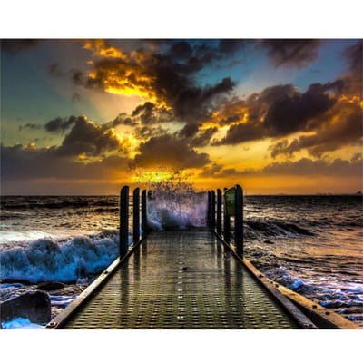 5D Diy Diamant Schilderij Zonsondergang Golven Volledige Ronde Hars Diamant Borduren Natuur Mozaïek 20X30CM black