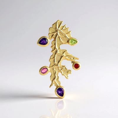 Cavill - 925 Sterling Zilver Verguld Hanger - 2 Zambia Amethisten 0,49 ct - Peridoot Roze Saffier Robijn - Elegant Filigraan 40x21 mm