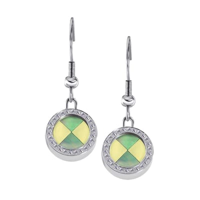 Quiges RVS Schroefsysteem Oorhangers Oorbellen Zilverkleurig met Zirkonia en Verwisselbare Blokjes Schelp Mini Munt Set - ECOS051