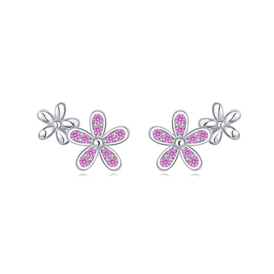 Oorbellen meisje - bloem - roze - glitter