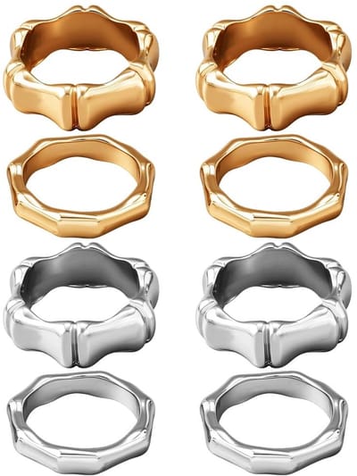 Dailygoods- Scharnierringen set van 8 - Bamboe design - Goud/zilver - 18,5 mm binnendiameter - Ringaccessoires voor vrouwen - Inclusief opbergdoos - Vingerringen
