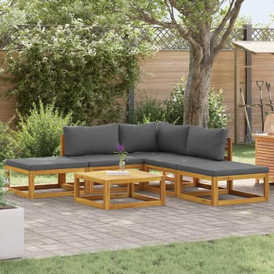 vidaXL - 6-delige - Loungeset - met - kussens - massief - acaciahout