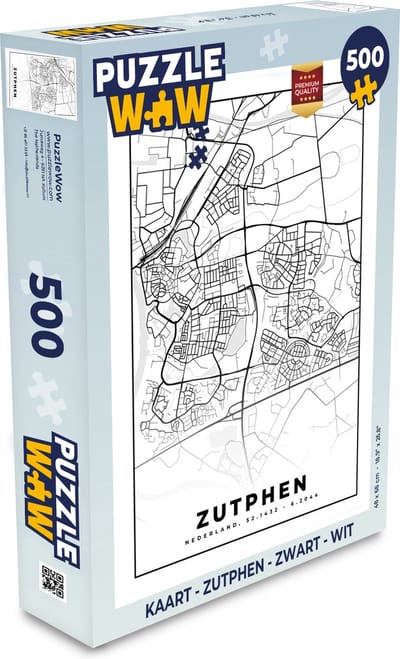 Puzzel Kaart - Zutphen - Zwart - Wit - Legpuzzel - Puzzel 500 stukjes
