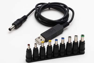 USB naar 12V DC Voedingskabel – 1M Adapterkabel met 8 Opzetstukken – 5V naar 12V Booster – Universeel voor Router, LED, CCTV & SATA – Zwart