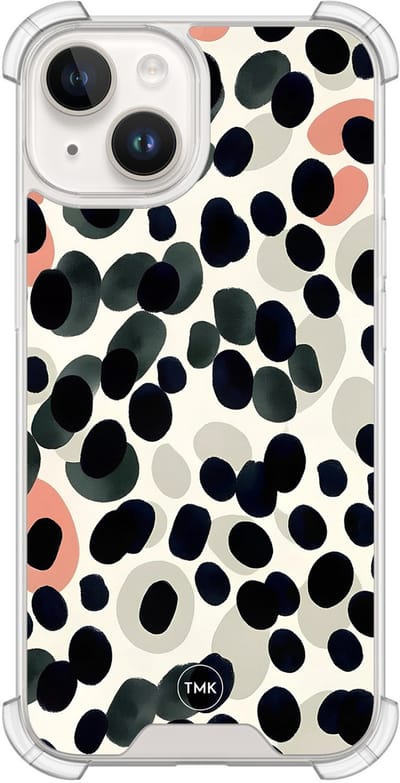 Shockproof hoesje geschikt voor Apple iPhone 14 - Modern dots - Schokbestendig - Verhoogde randen - TPU case - Extra Sterke Back Cover - Gestipt - Transparant, Multi