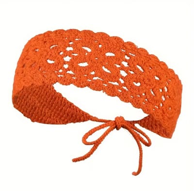 Oranje gehaakte haarband met striksluiting – bohemian hoofdband van katoen – haakwerk haaraccessoire voor dames – geschikt voor festivals, zomeroutfits en dagelijks gebruik