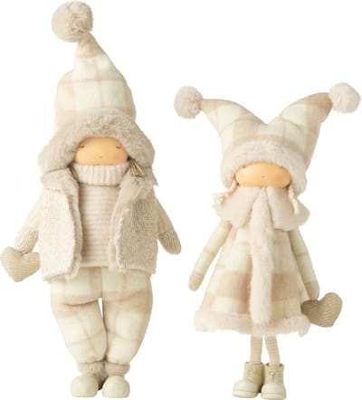 J-Line decoratie jongen + meisje winter hart beige - polyresin - large - 2 stuks