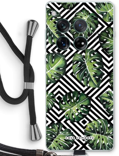Case Company® - Hoesje met koord geschikt voor OnePlus 12r hoesje met Koord - Geometrische jungle - Telefoonhoesje met Zwart Koord - Bescherming aan alle Kanten en Over de Schermrand